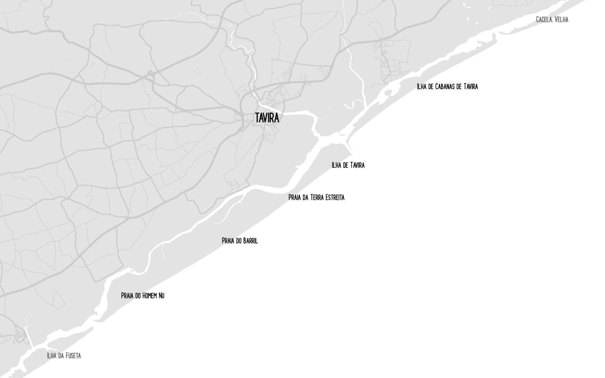 Mapa das Praias de Tavira